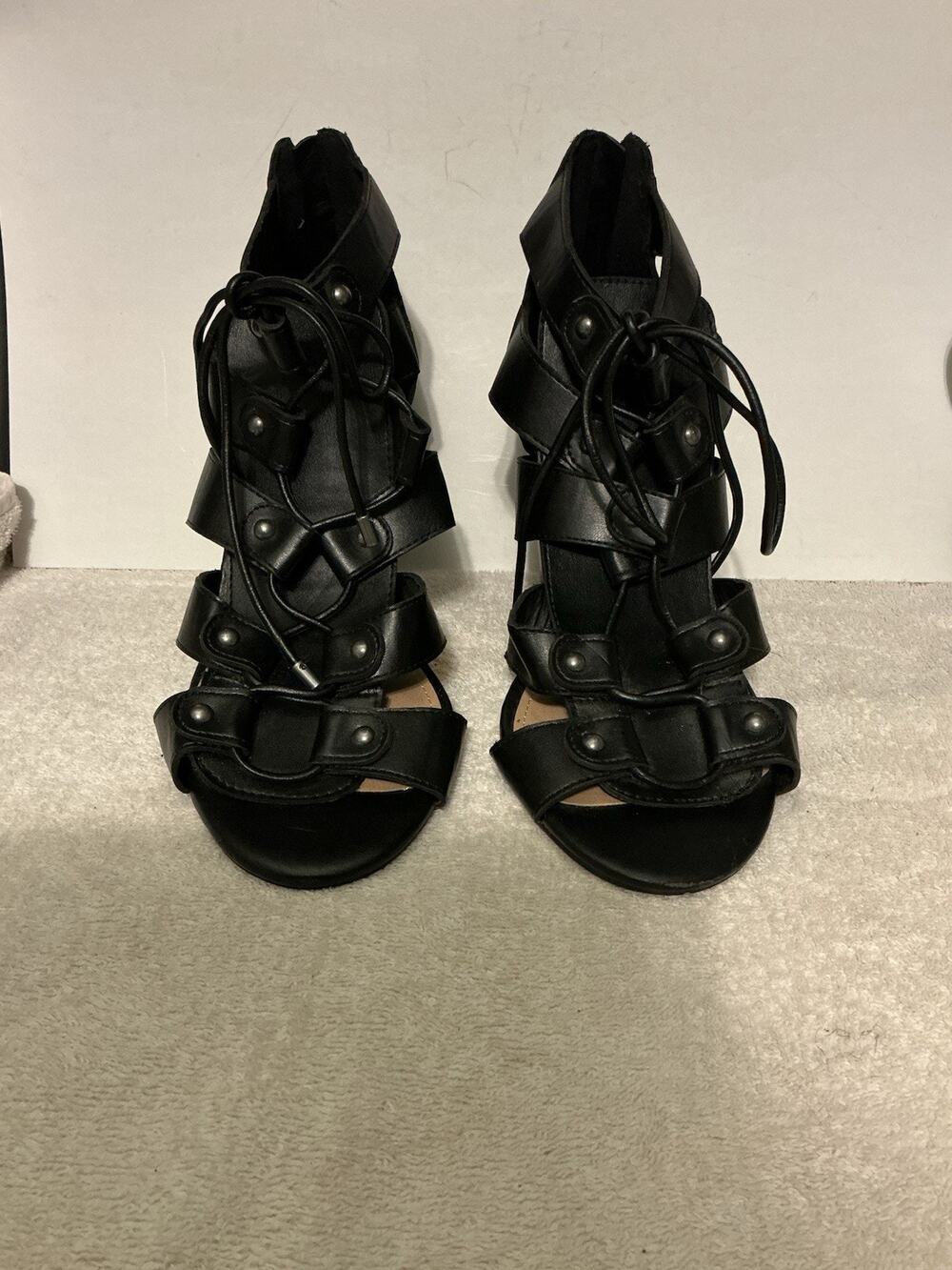 Torrid Cage Lace Gladiator Sandals In Black Faux Leather 10 W